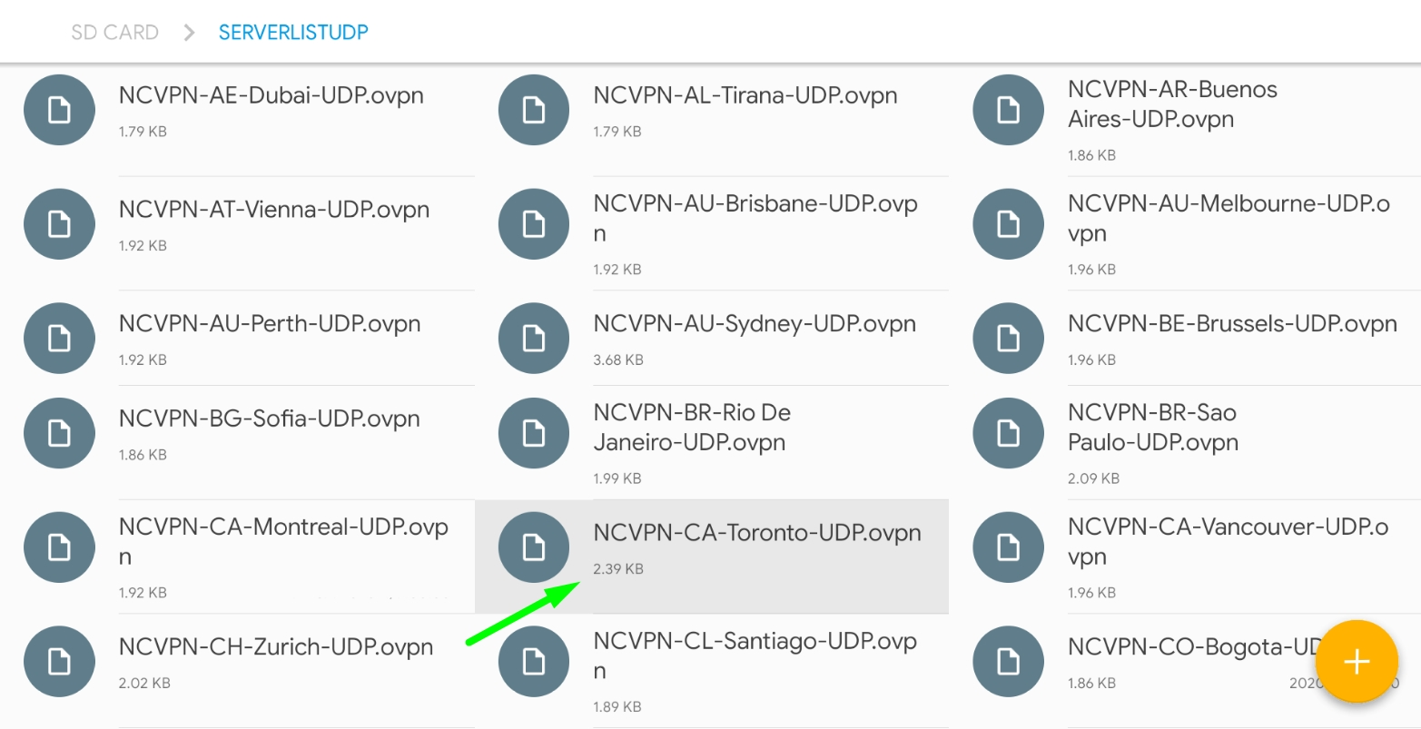 A list of VPN locations within Android TV settings